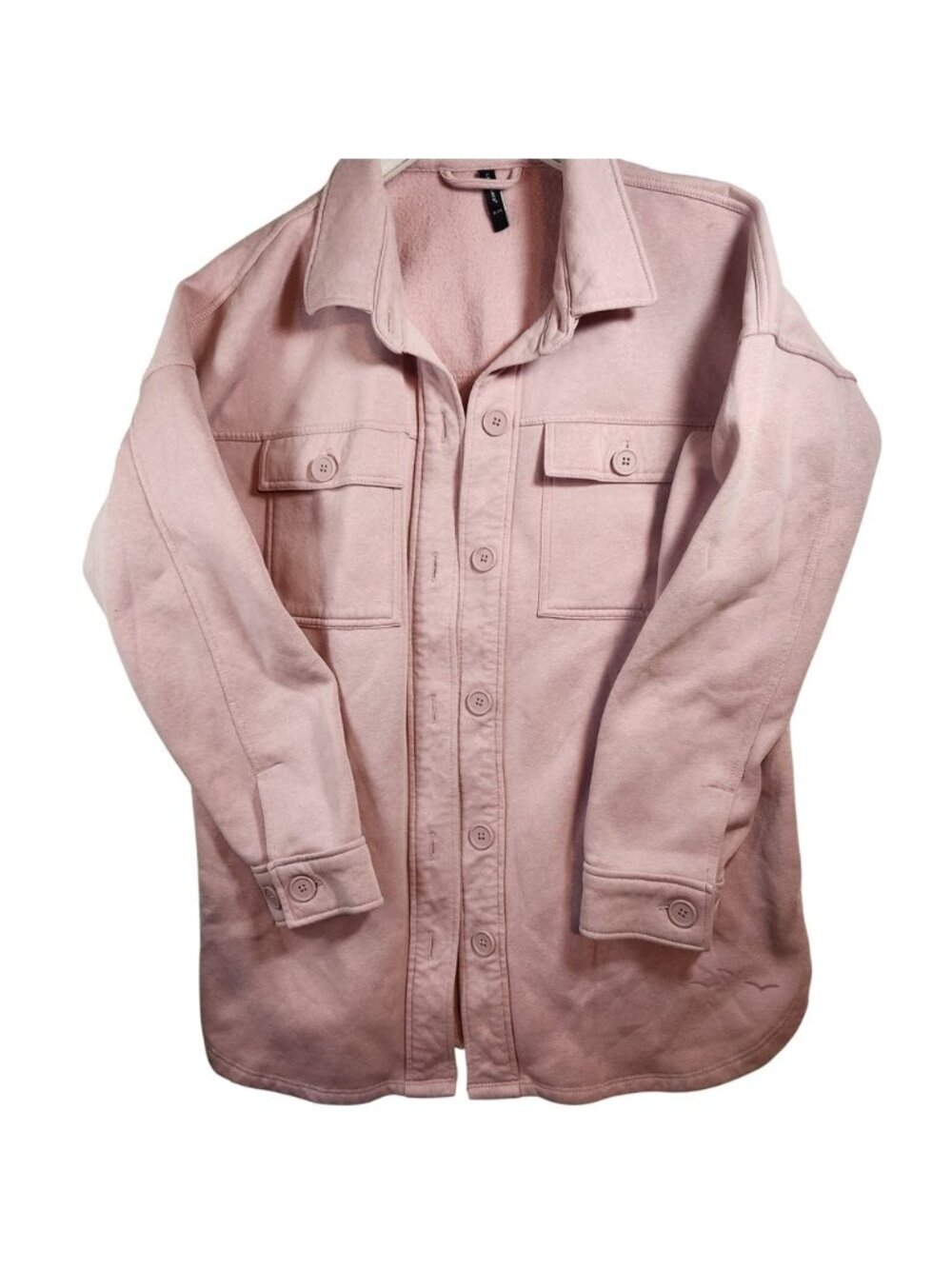 Lazypants Pink Fleece Shacket Oversized Button Down Shirt Jacket XL/TG
